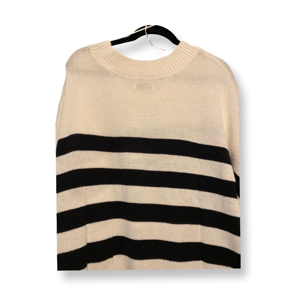NWT-Sonoma -Plus Size Striped Black and Cream Women's Sweater - Picture 3 of 5